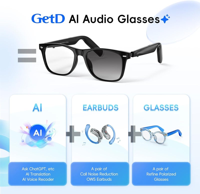 GetD AI Glasses for Men & Women, Smart Glasses Powered by ChatGPT, AI Real-time Translation with 145 Languages, 11H Music Play, Bluetooth Glasses with Photochromic Lens for Daily Use (Size Average) - Image 2